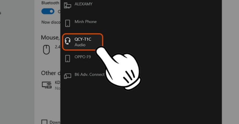 Chọn tên thiết bị tai nghe trong danh sách tìm thấy để kết nối