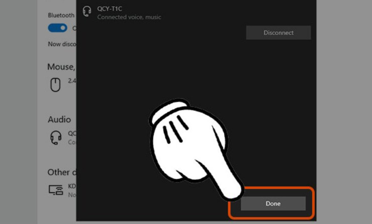 Nhấn Done để hoàn tất quá trình ghép nối Bluetooth thành công