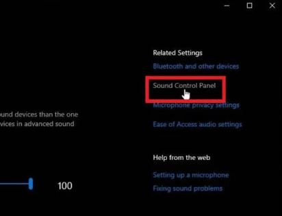 Chọn Sound Control Panel trong phần cài đặt liên quan