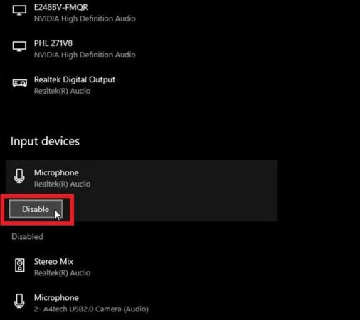 Nhấn nút Enable hoặc Disable để thay đổi trạng thái mic