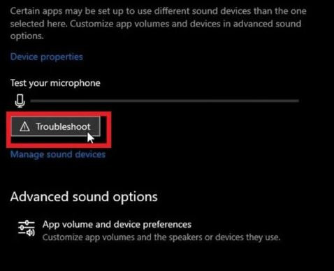 Nút Troubleshoot giúp tự động sửa lỗi micrô