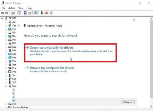Chọn chế độ tự động tìm kiếm driver