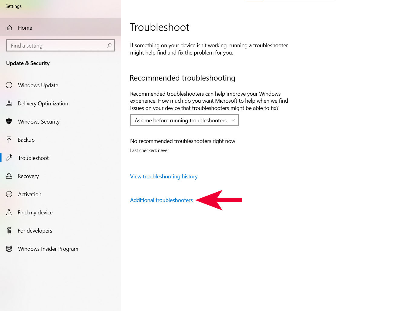 Chọn Additional troubleshooters để xem thêm các công cụ sửa lỗi
