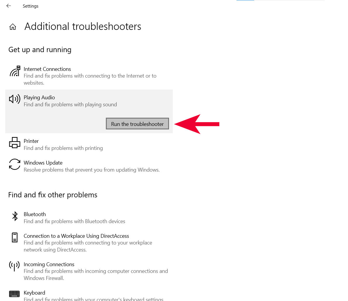 Chạy trình sửa lỗi Playing Audio