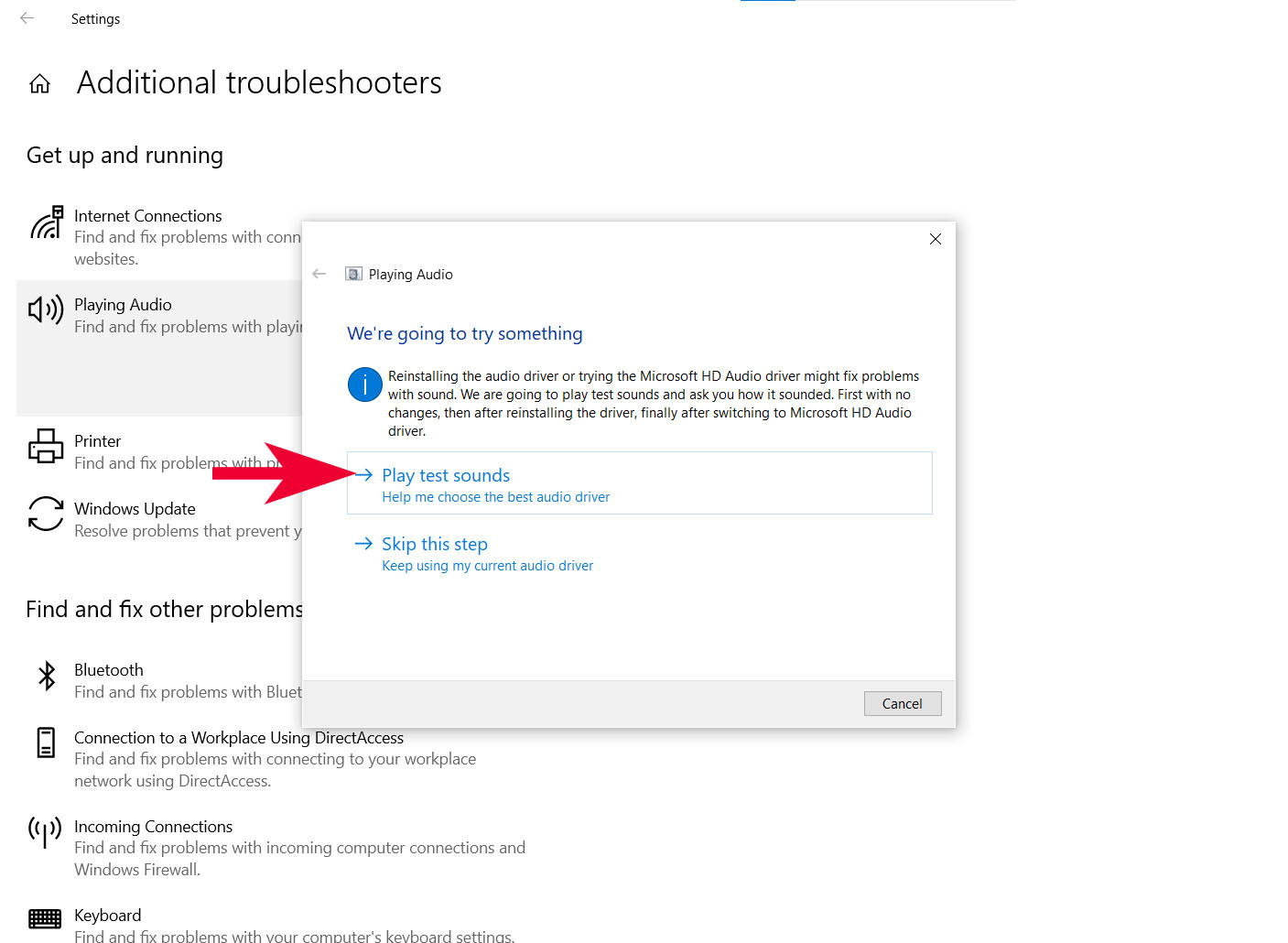 Chọn Play test sounds để kiểm tra âm thanh