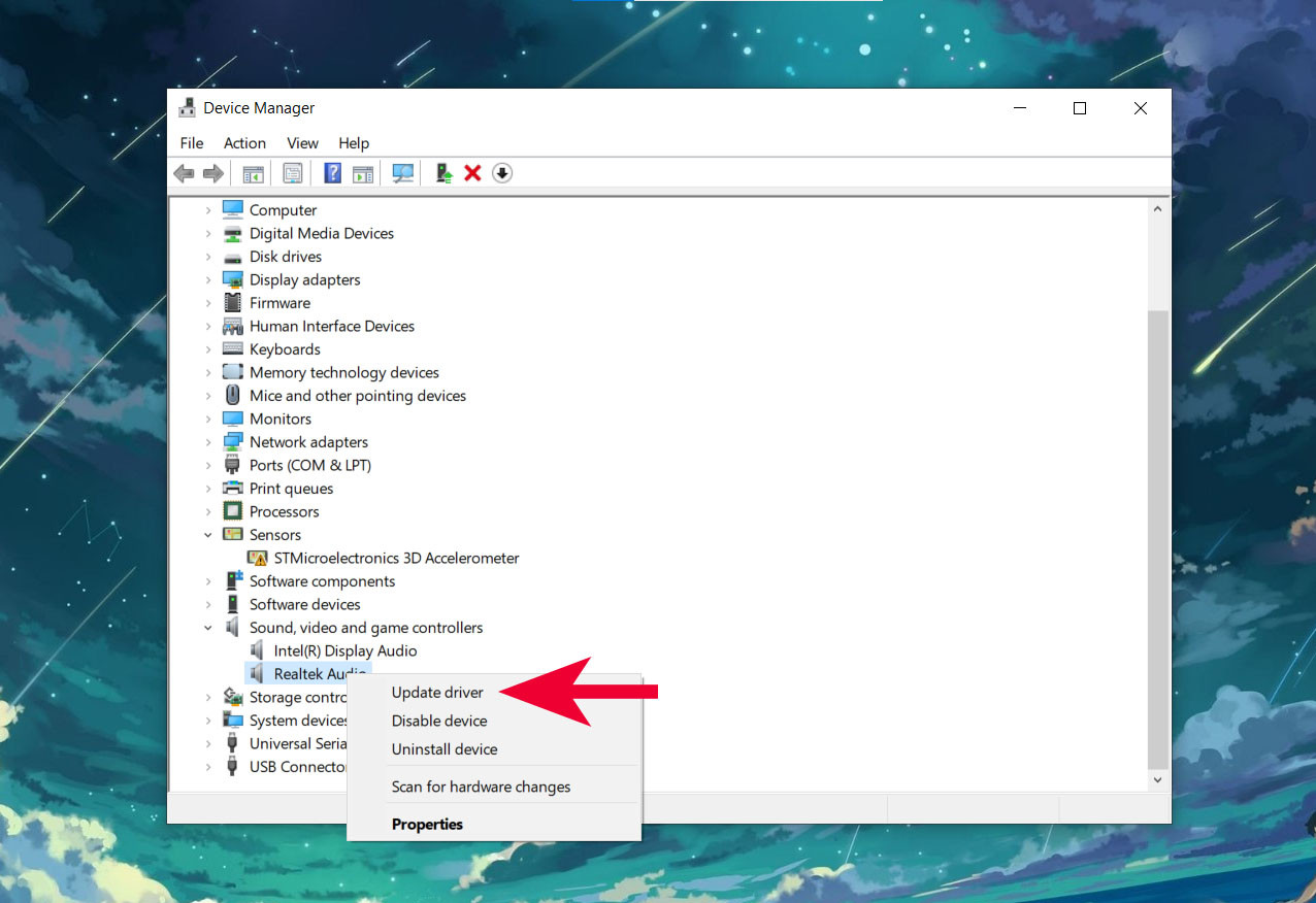 Cập nhật driver Realtek Audio trong Device Manager