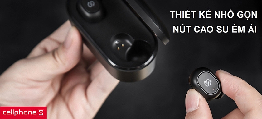 Hộp sạc và tai nghe Soundpeats True Free+ với thiết kế nhỏ gọn