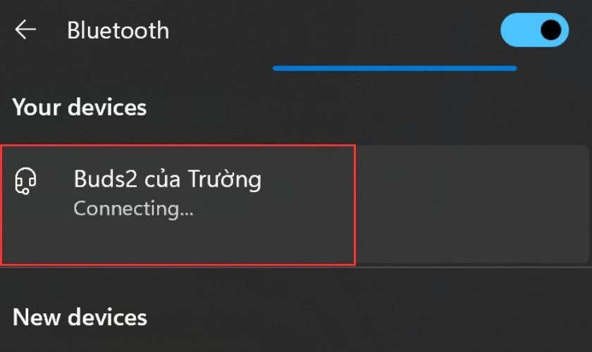 Nhấn Connect khi tên tai nghe xuất hiện trên Windows