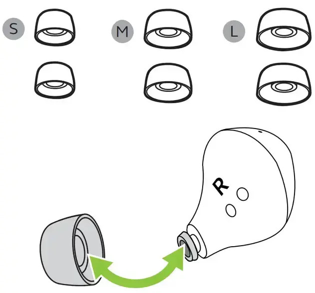 Bộ phụ kiện nút tai đi kèm với nhiều kích thước khác nhau