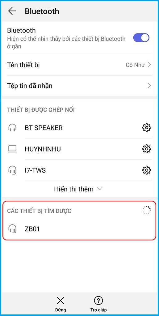 Dò tìm và chọn tên thiết bị tai nghe của bạn
