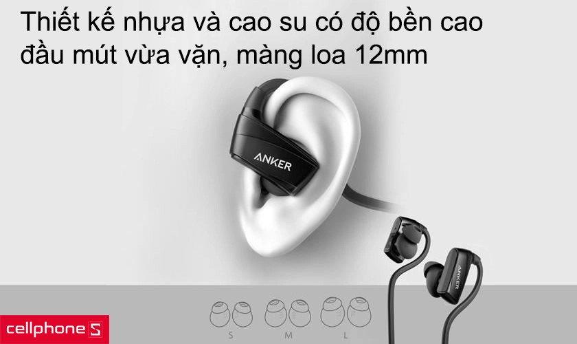 Thiết kế tai nghe Anker NB10 với chất liệu nhựa và cao su bền bỉ, chống ăn mòn