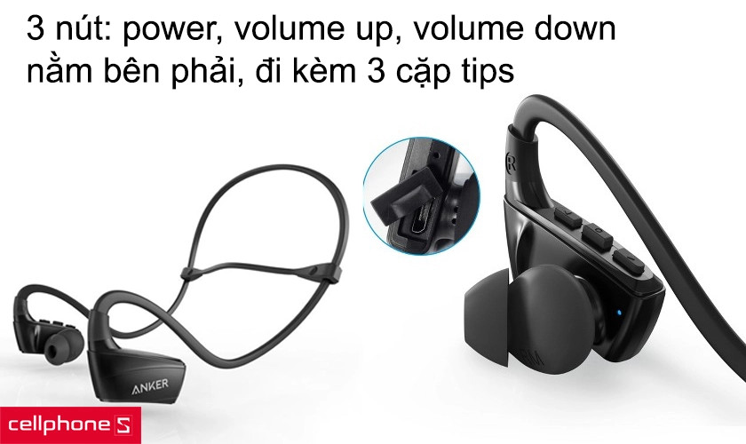 Cụm phím điều khiển nằm bên phải tai nghe, đi kèm bộ phụ kiện đầy đủ