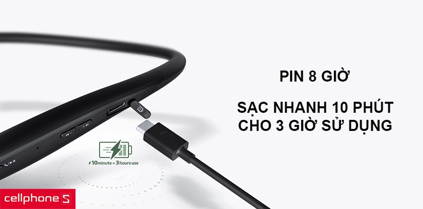 Khả năng sạc nhanh 10 phút dùng 3 giờ qua cổng USB Type-C