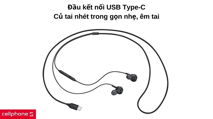 Tai nghe Samsung EO-IC100 với dây bọc vải dù chống rối và thiết kế củ tai in-ear êm ái