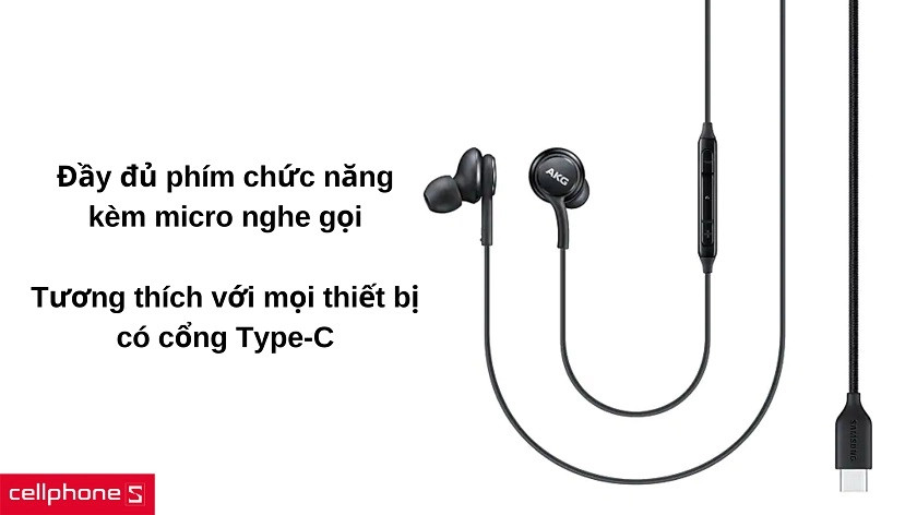 Cụm phím điều khiển vật lý tiện lợi và microphone tích hợp trên dây tai nghe Samsung EO-IC100