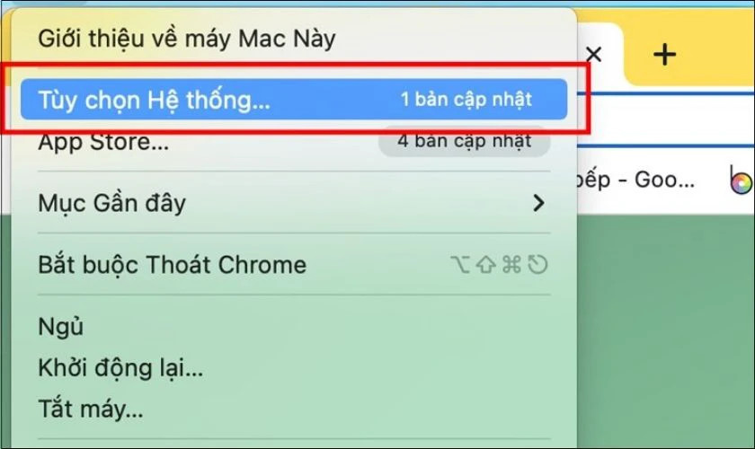 Menu Apple trên MacBook để vào cài đặt