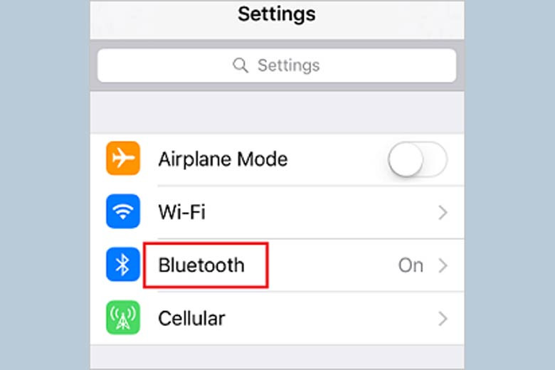Chọn mục Bluetooth trong menu cài đặt