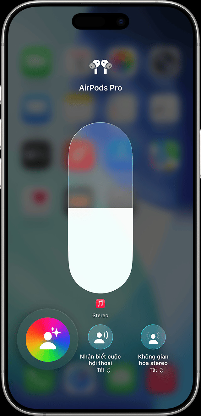 Äiá»u khiá»ƒn Ã¢m lÆ°á»£ng trong Trung tÃ¢m Ä‘iá»u khiá»ƒn trÃªn iPhone. NÃºt Cháº¿ Ä‘á»™ nghe lÃ  nÃºt Ä‘áº§u tiÃªn sau thanh trÆ°á»£t Ã¢m lÆ°á»£ng.