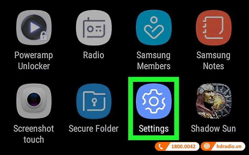 Mở ứng dụng Cài đặt trên điện thoại Android