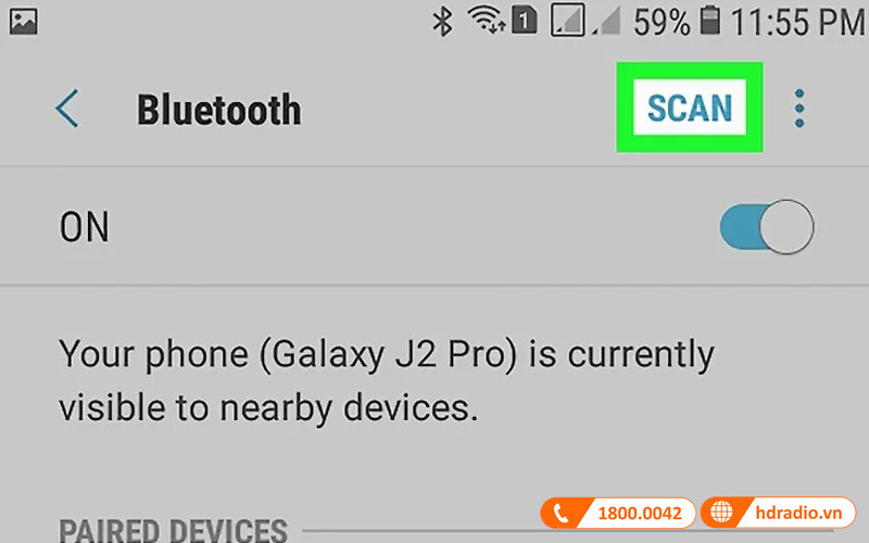 Nhấn nút Scan để quét thiết bị xung quanh