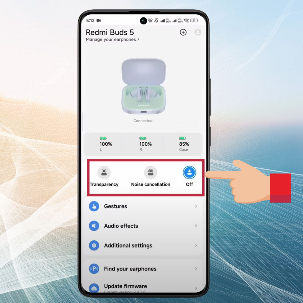 Giao diện điều chỉnh các chế độ chống ồn và xuyên âm