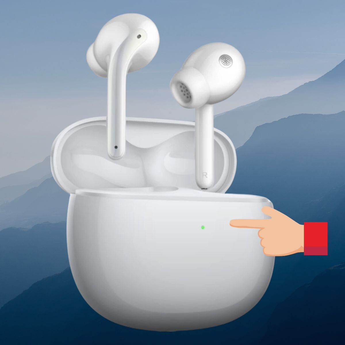 Nhấn giữ nút trên hộp sạc để kích hoạt chế độ ghép đôi