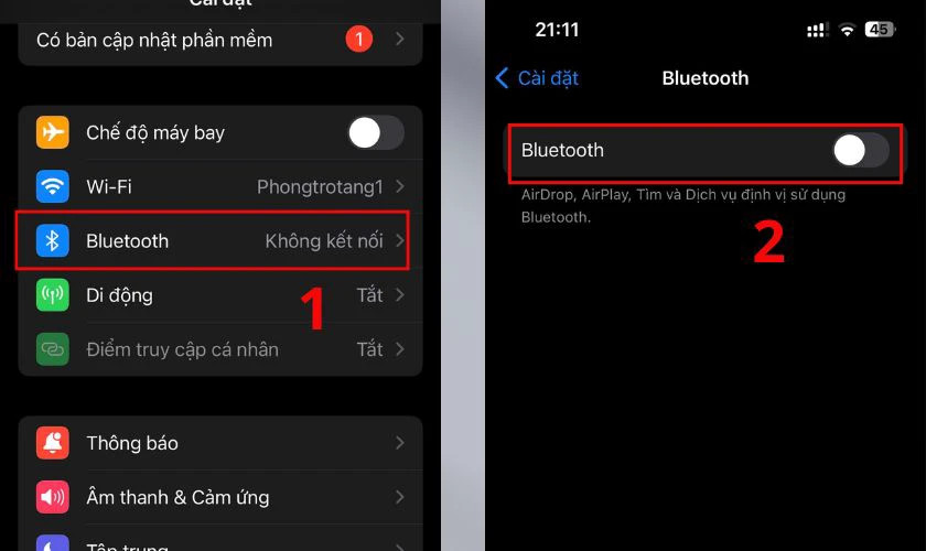 Ngắt kết nối Bluetooth trên iPhone để đảm bảo không có xung đột tín hiệu với tai nghe Lightning