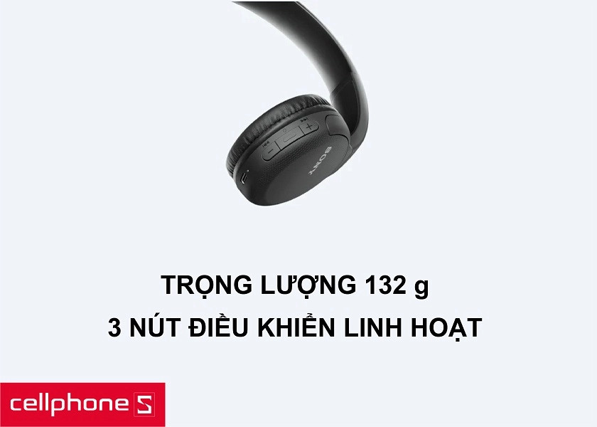Tai nghe Sony WH-CH510 với thiết kế on-ear gọn nhẹ chỉ 132g, tích hợp nút điều khiển vật lý tiện lợi