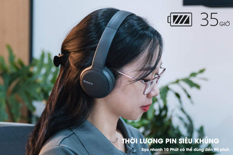 Tai nghe chụp tai không dây Sony WH-CH510 màu đen với đệm tai êm ái