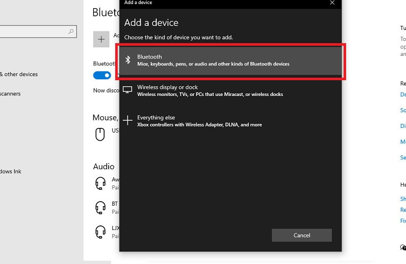 Chọn Bluetooth để tìm kiếm thiết bị