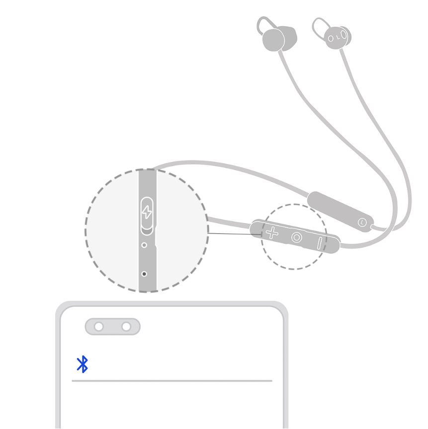 Tai nghe FreeLace Lite với nút chức năng được nhấn để ghép cặp