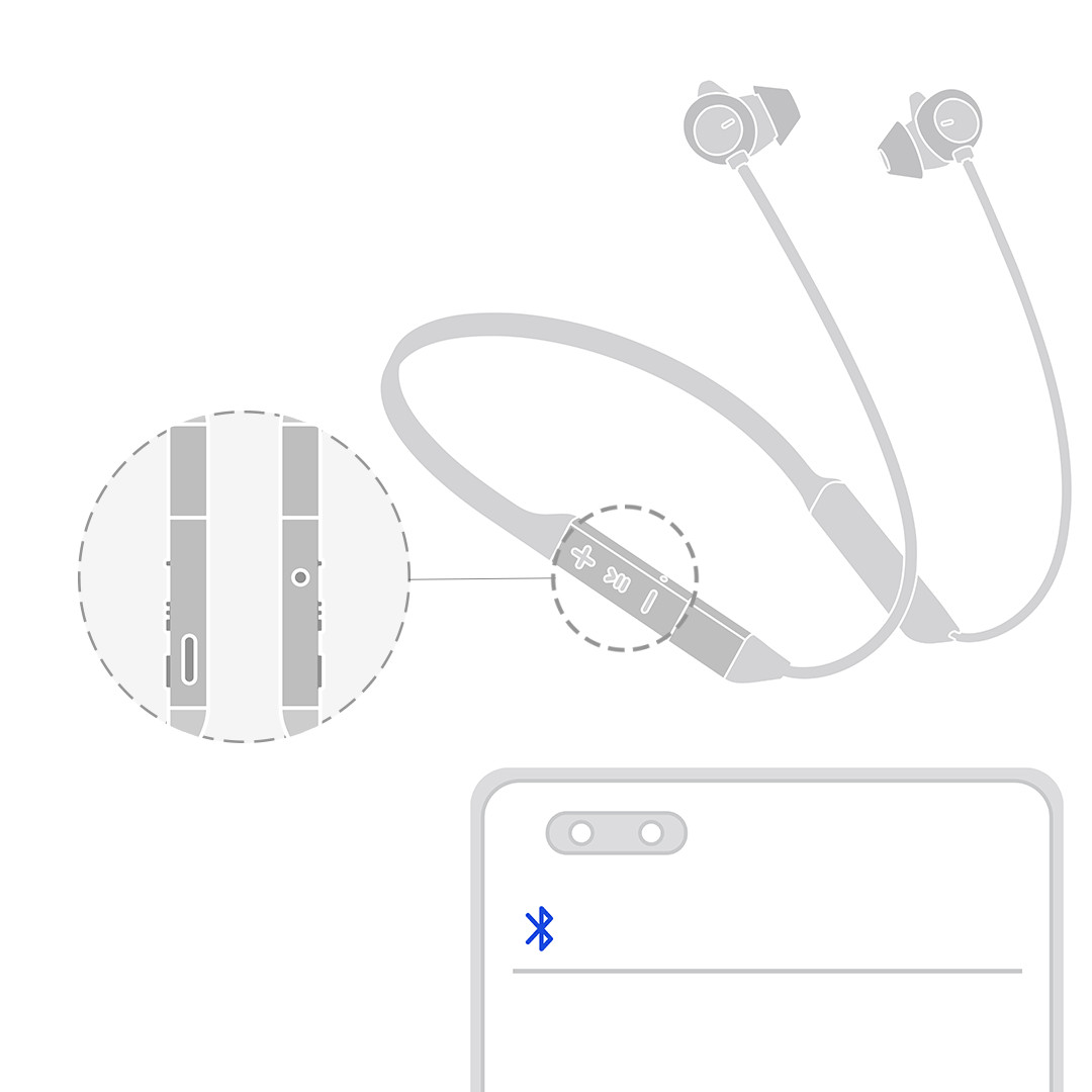 Người dùng nhấn nút nguồn trên tai nghe FreeLace để kích hoạt chế độ ghép cặp