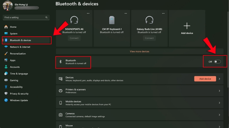 Chọn Bluetooth & Devices và bật Bluetooth