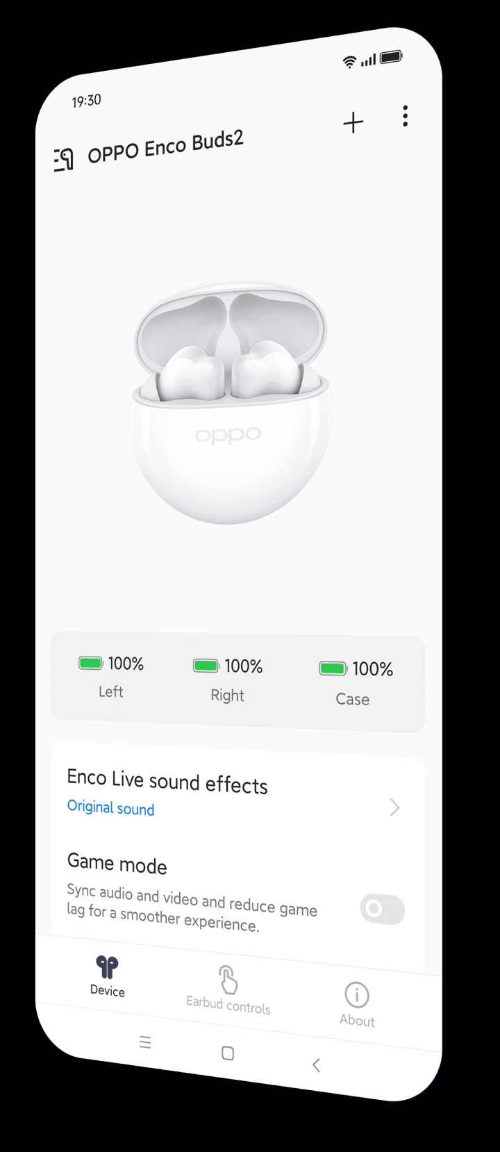 Giao diện ứng dụng HeyMelody trên điện thoại để tùy chỉnh tai nghe OPPO Enco Buds2