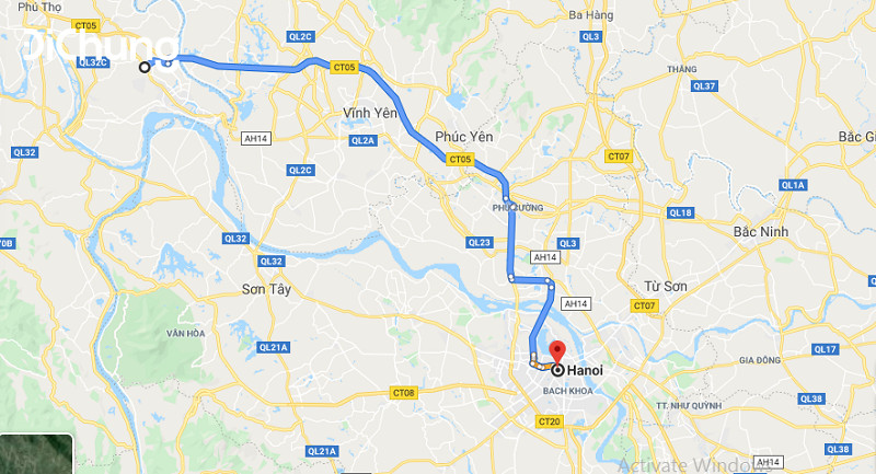 Bản đồ chỉ dẫn tuyến đường từ Hà Nội đi Phú Thọ