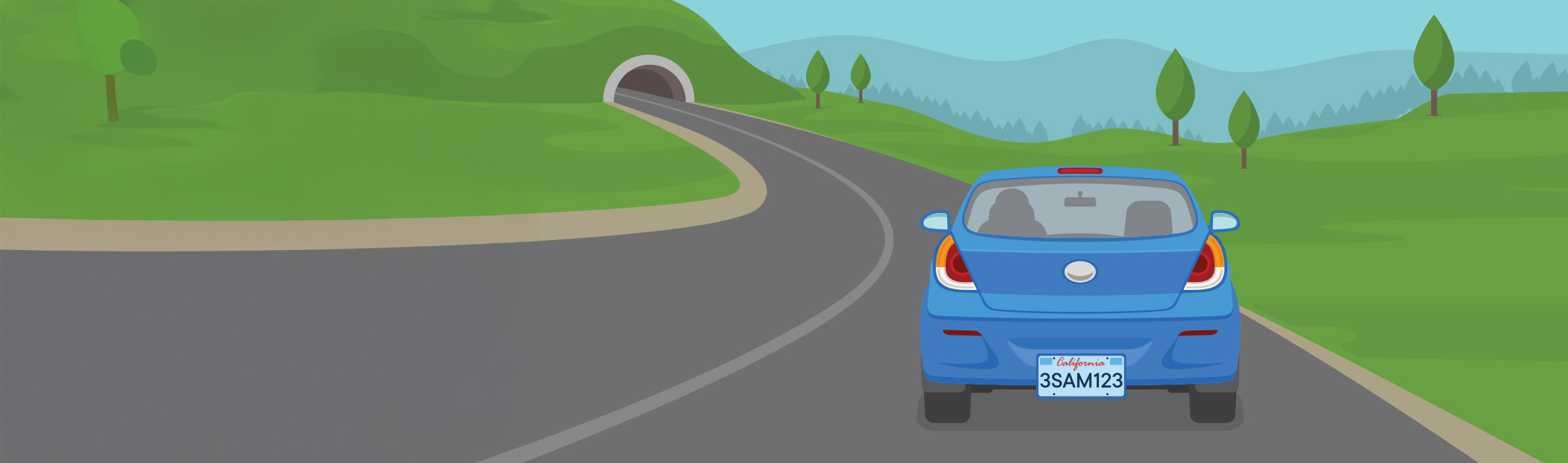 Một chiếc xe hơi màu xanh đang chạy trên đường cao tốc, minh họa cho việc gia hạn đăng ký xe trực tuyến