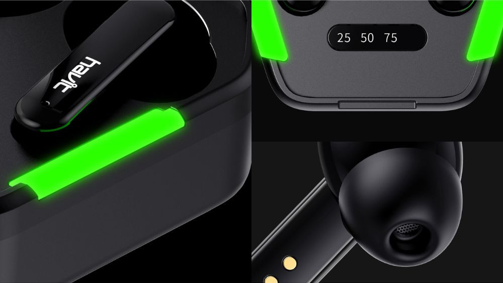 Tai nghe gaming Havit TW938 màu đen với hộp sạc có đèn LED