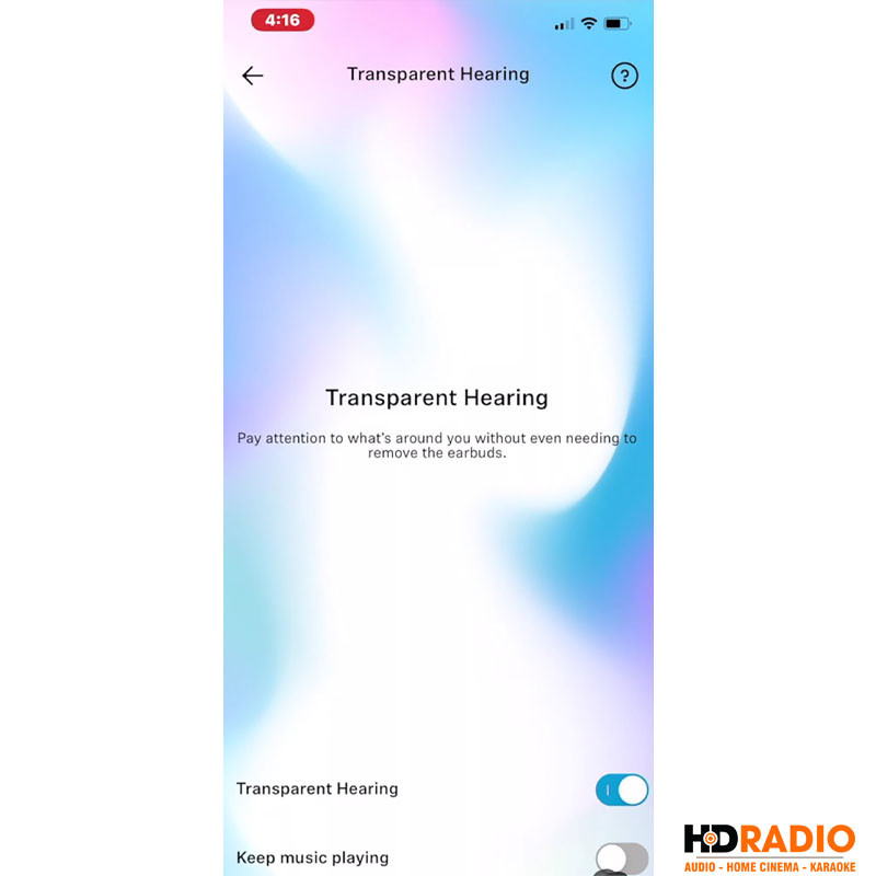Tùy chọn bật/tắt công nghệ Transparent Hearing trong ứng dụng Smart Control Sennheiser