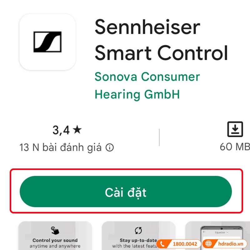 Hình ảnh minh họa quá trình tải ứng dụng Smart Control Sennheiser trên Google Play Store của Android