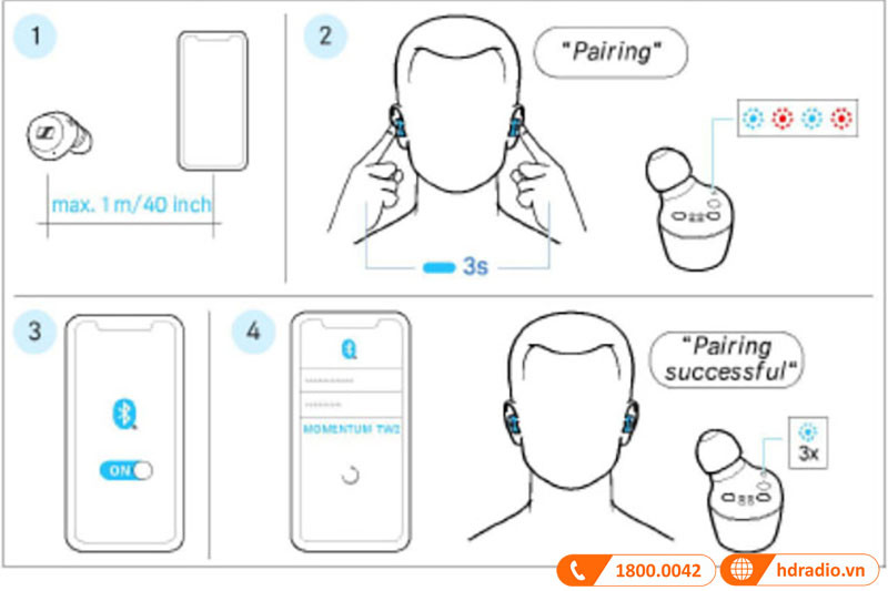 Hình ảnh minh họa cách ghép nối tai nghe không dây Sennheiser với thiết bị Bluetooth