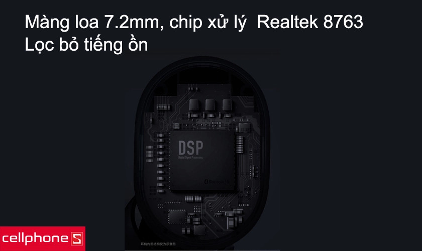 Màng loa 7.2mm và chip Realtek 8763 mang đến chất âm ấn tượng cho Xiaomi Earbuds Basic
