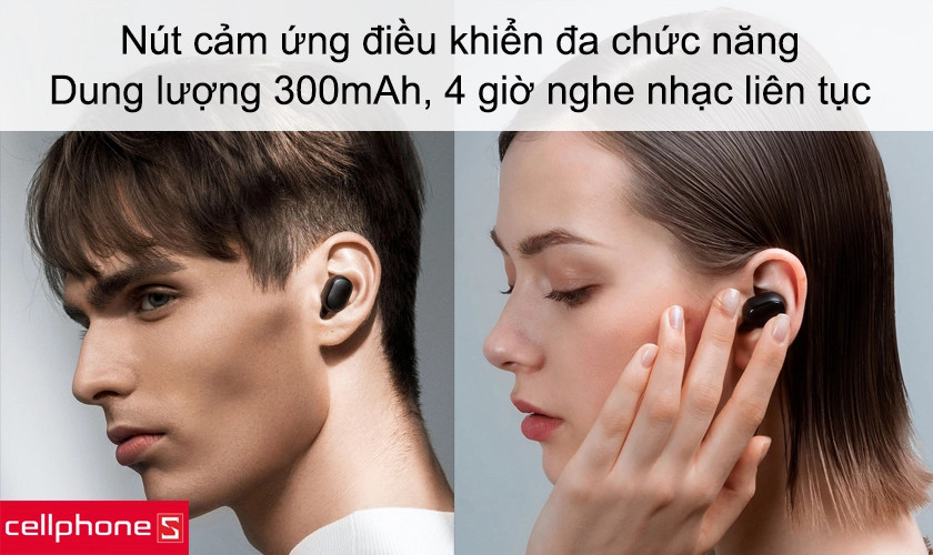 Điều khiển cảm ứng đa chức năng và hộp sạc 300mAh của Xiaomi Earbuds Basic