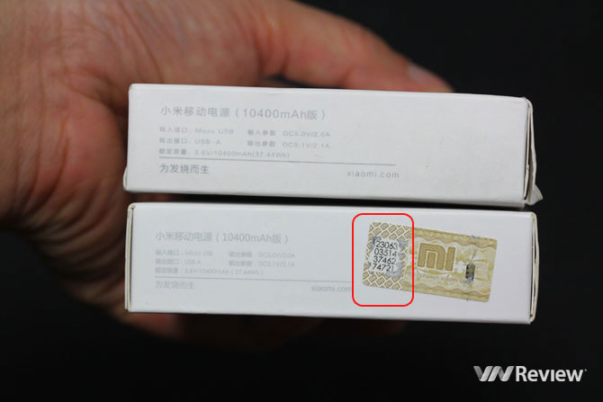 Mô tả vị trí tem chống hàng giả trên bao bì sản phẩm Xiaomi