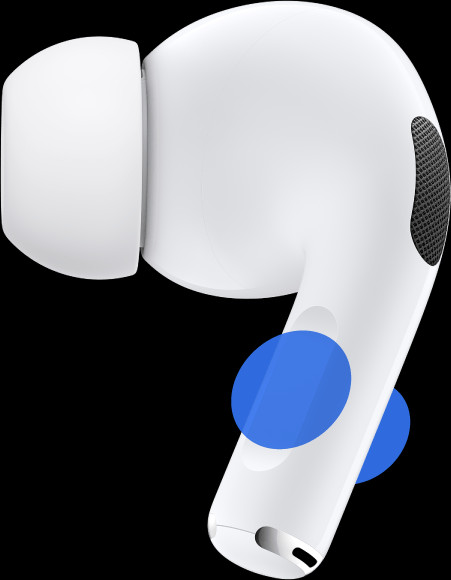 Cảm biến lực của AirPods Pro nằm trên thân tai nghe, cho phép người dùng điều khiển các chế độ nghe chỉ với một thao tác nhấn giữ.
