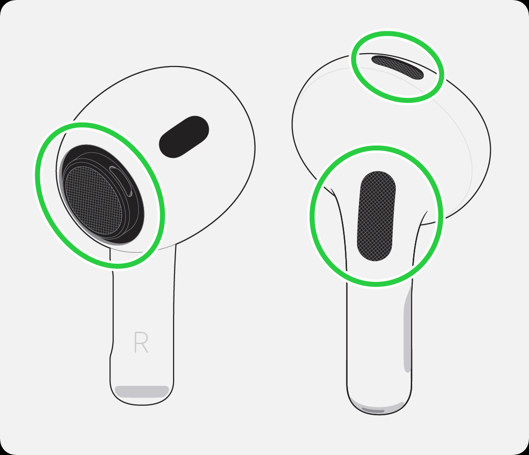 Các lưới bạn có thể vệ sinh trên AirPods Pro 2