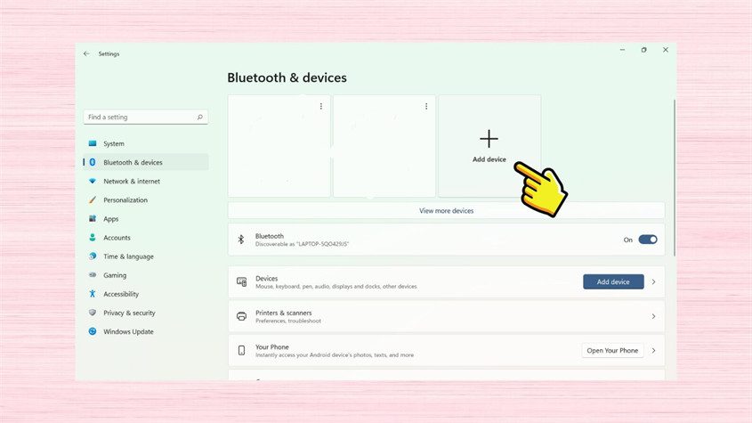 Màn hình cài đặt Bluetooth trên Windows, hiển thị các bước để kết nối tai nghe