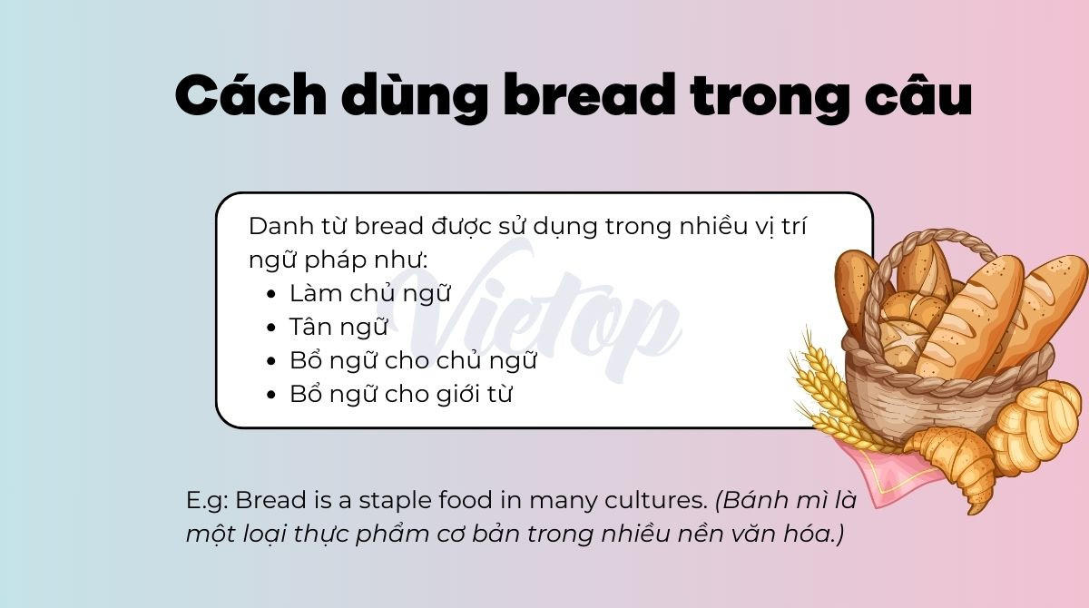 Các vị trí ngữ pháp của danh từ bread trong câu