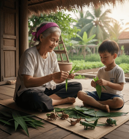 Hình ảnh những chiếc lá tươi xanh gắn liền với ký ức tuổi thơ
