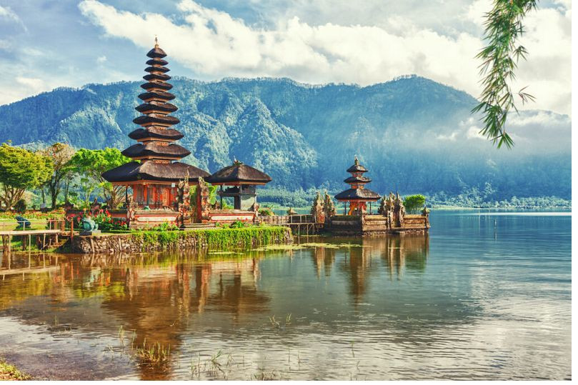 Một phụ nữ trẻ đang tận hưởng khung cảnh xanh mát trên xích đu tại Bali