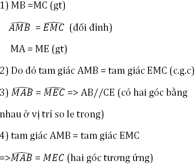 Góc MAB và MEC bằng nhau